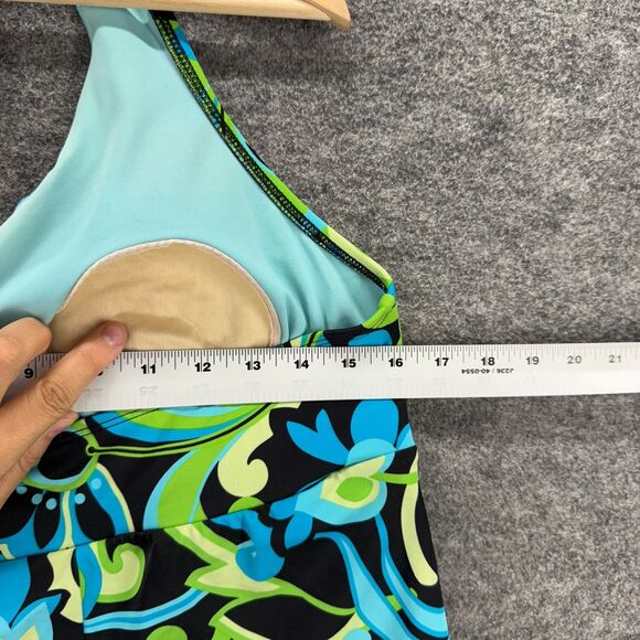 Tropical Escape Tankini Top Women 14 Blue Floral Sleeveless Halter Neck Push Up - Picture 3 of 6